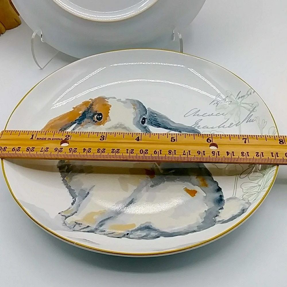 Pier 1 Pair Of “Elegant Gray Bunnies” Plates. 8